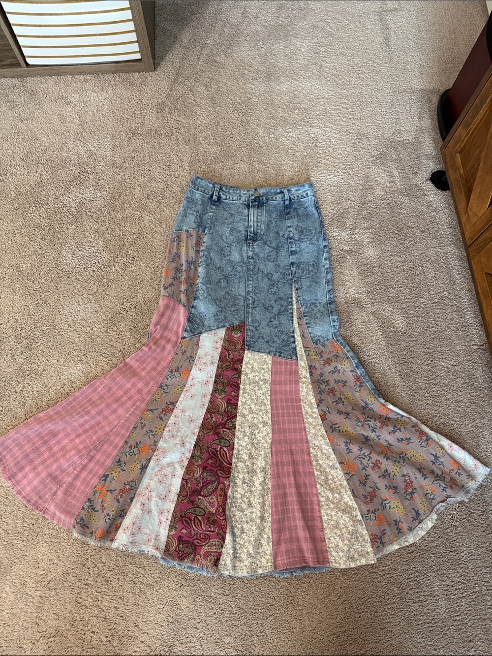 Blue Velvet Brand Boho Patchwork Denim Maxi Skirt - Pink & Blue - Picture 11 of 16